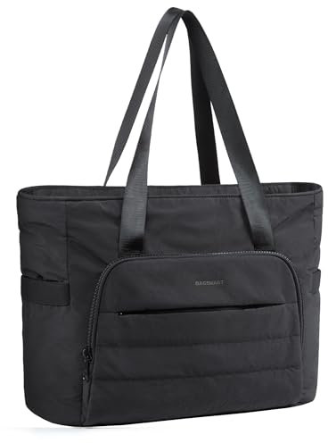 bagsmart Einkaufstasche Damen, Wasserdichte Sporttasche HandgepäCk Tasche üBernachtungstasche FüR Wochenende, Reisen, Yoga, Fitness, Schwarz