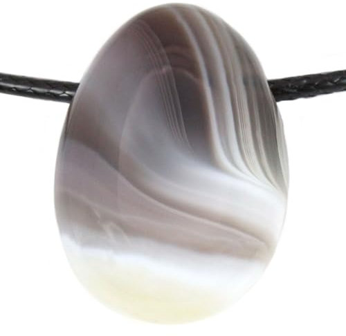 Echter Botswana Achat Tropfenanhänger mit gewachstem Baumwollband - Gebohrter Trommelstein - Drehverschluss aus Edelstahl (Botswana Achat 55)