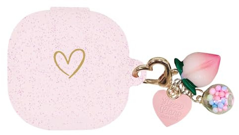 AIIEKZ Compatible with Samsung Galaxy Buds FE/ 2 / Buds Pro/Buds Live/Buds 2 Pro, Soft Silicone Case with Gold Heart Pattern with Cute Pendant Keychain for Girls Women (Rose Gold)