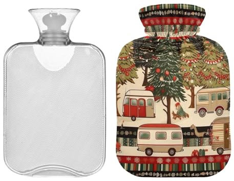 Cars Wärmflasche Weihnachtsbäume mit Samtbezug, 2L Transparenter Wärmbeutel für heiße und kalte Kompresse, PVC Hand Füße Wärmer