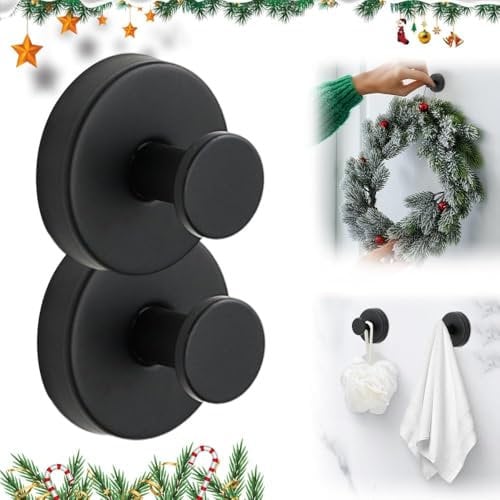 Black Wreath Door Hanger, Heavy Duty Wreath Suction Cup Hooks for Fall Halloween Christmas Decorations, 2 Pack Strong Reusable Wreath Hangers Welcome Sign Front Door Window Glass Indoor Outdoor