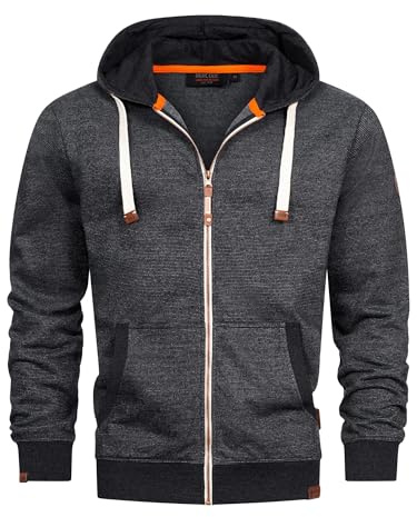 Indicode Herren INBaustian Sweatjacke mit RIPP-Bündchen und Kapuze | Kapuzensweater Hoodie für Männer Charcoal Mix, XL