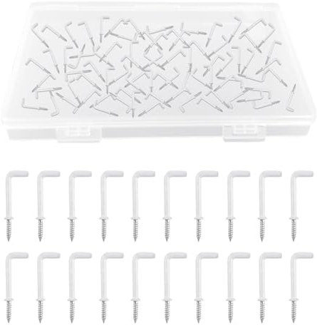 UFURMATE Schraubhaken, L-förmige Haken mit weißer kunststoffbeschichteter Oberfläche, rechtwinklige Haken, selbstschneidende Schraubhaken für Innen- und Außenbereich, 80 Stück