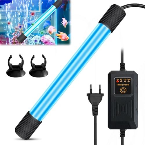 Aquarium Uv Sterilisator Licht, Uv Klärer Aquarium mit Timer, UV Sterilisationslampe mit Saugnapf, Bakterien-Killer UV Lampe, UV Licht Wasserklärer für Reinigung von Aquarium, Fishbowl, Teich (13W)