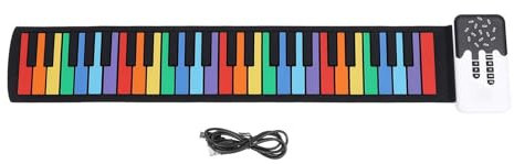 Rollbares Keyboard-Klavier mit 49 Tasten, Tragbares Klavier mit Bunten Tasten, Integriertem Lautsprecher, 8 Tönen, 6 Lehrreichen Demo-Songs, Wiederaufladbare für Kinder