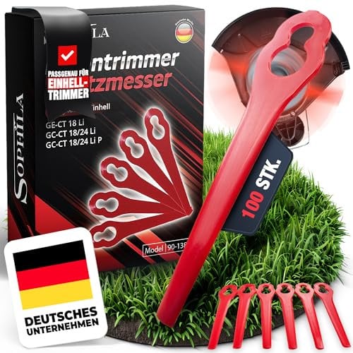 SOPHILA® 100x Ersatzmesser Für Einhell Rasentrimmer - Passend Für GE-CT 18 Li, GC-CT 18/24 Li - Original Rasentrimmer Messer Set Als Zubehör Für Einhell Rasentrimmer Freischneider