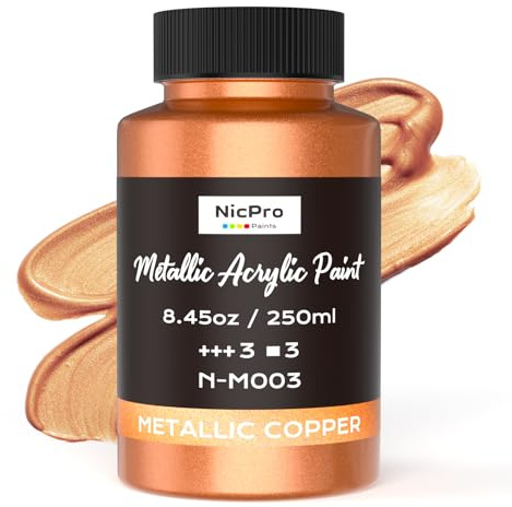 Nicpro Metallic-Kupfer-Acrylfarbe, 250 ml, große Kupferblattfarbe, ungiftig, nicht verblassende Bastelfarben für Metall, Holz, Ton, Stoff, Leinwand, Möbel, Kunsthandwerk, Kunstbedarf