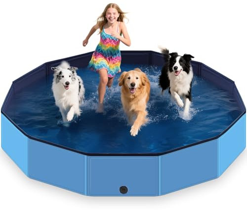 Lozzzyo Piscina Perros Grandes y Pequeños de PVC Antideslizante, Plegable y Portátil Piscina para Perros, Fácil de Limpiar Perro Piscina para (160 * 30cm)