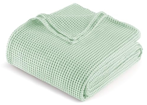 Exclusivo Mezcla 100% Baumwolle Decke Waffeldecke als Bettüberwurf, Weiches Leichtes und Atmungsaktives Baumwolldecke Tagesdecke für Sofa und Bett, Alle Jahreszeiten, 220x240 cm, Salbeigrün