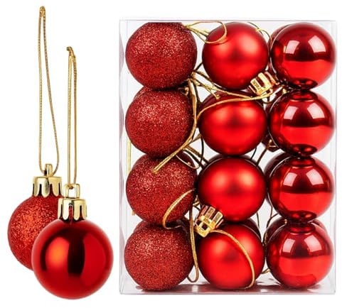 Weihnachtskugeln, Christbaumkugeln Rot, 24 Stück Weihnachtskugeln Rot, 4 cm Christbaumkugeln Kunststoff, Weihnachtsbaum Kugeln Für Innen- Und Außendekoration, Party- Und Hochzeitsdekoration
