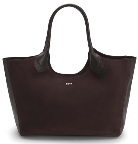 BOSS Leder Schultertasche Shopper Lenah Tote Dark Purple braun