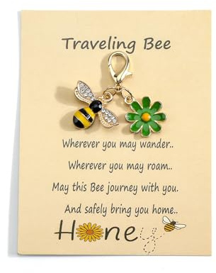 Gallkeat Travel Bee Keychain, Travel Gift with Motivational Card, Safe Drive Good Luck Key Rings for Family Friend Her