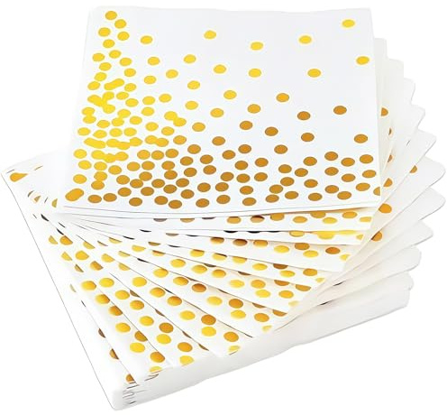 40 Stücke Servietten Gold Dots,3-lagig Golden Foiled Papierservietten Paper Napkins,Servietten weiß für Deko Party,Geburtstag, Hochzeit und Feiertagsfeier Klassisch, Eleganz, Punkte (33x33cm) ﻿