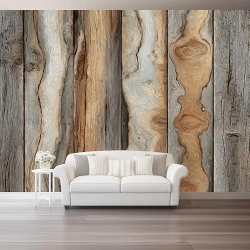 Fototapete Natur Rustikal Holz Zaun - Art Fototapete Braunes Tapete 3D Effekt Wand Dekoration Wohnzimmer Schlafzimmer Büro Flur Moderne Wandtapete 400 x 280 cm