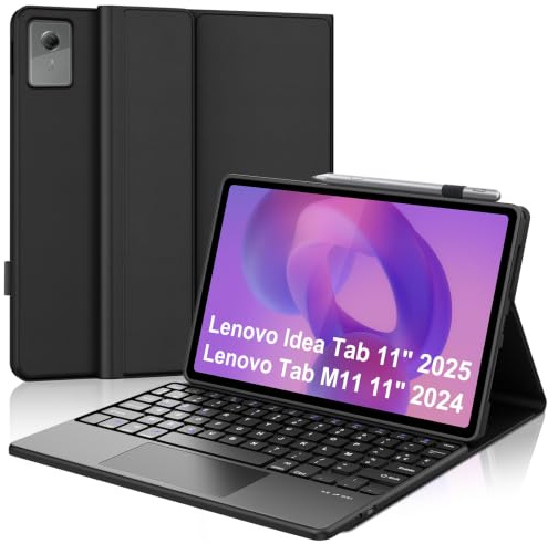 FOGARI Trackpad Keyboard for Lenovo Idea Tab 11 Inch 2025/K11 Gen 2, Wireless Removable Multi Touch Trackpad Bluetooth Keyboard with Slim Case for Lenovo Idea Tab TB-336ZU/TB-336FU, Black