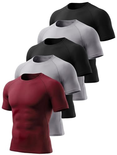 Mexholin 5 Pack Mens Compression T Shirt Dry Fit Gym Running Short Sleeve Shirts Men Moisture Wicking Athletic Workout Tops