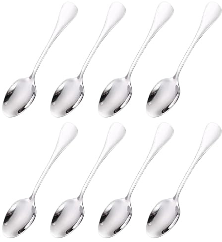 8 Pack 304 Stainless Steel Mini Spoons, 3.54 Inch Small Condiment Spoons with Tapered Tip, Tiny Teaspoons for Spice Jars, Espresso, Sugar, Honey, Desserts, Dishwasher Safe
