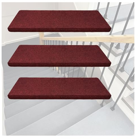 SYLUOQP 20 Stück rutschfeste Treppenstufen, Teppich-Treppenläufer | Mit Gummirückseite for Holzstufen, Innen-Stufenmatten for Kinder, Hunde und ältere Menschen(Red,80*24cm)