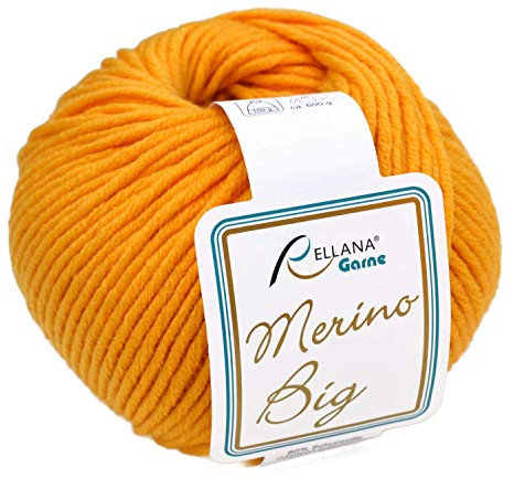 Rellana Wolle Merino Big Fb. 21 - Wolle gelb Nadelstärke 5 - 6 mit Merinowolle zum Stricken & Häkeln, Mützenwolle