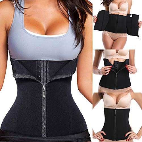 Chumian 3 Clip&1 Zip 6 Steel Boned Waist Trainer Corset Sport Workout Body Shaper Tummy Control (M, Black)