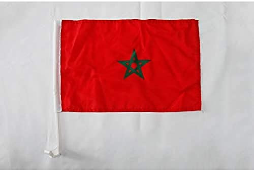 AZ FLAG - Drapeau Maroc Pour Décoration Voiture Avec Attaches En PVC Et Système d'Accroche - Car Flag Marocain - 100% Polyester - 50g - 45x30 cm
