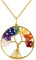 FOCALOOK Collier Femme Plaqué Or Jaune Chaîne Longue Pendentif Rond Arbre de Vie avec 7 Chakra Pierres Naturelles