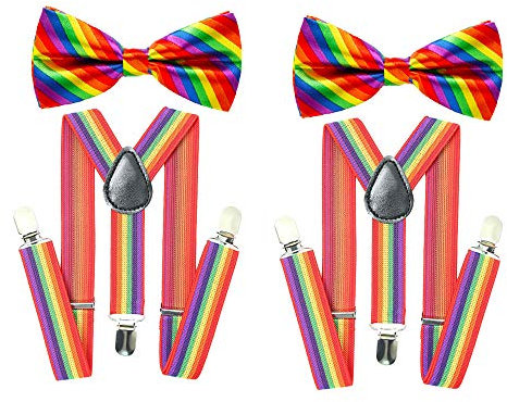 cholinchin Regenbogen Hosenträger Bunt Fliege Set Männer Hosenträger Clip auf Y Form verstellbare Elastisch Herren Hosenträger Gay Pride Homosexuell Hochzeit Party Supply