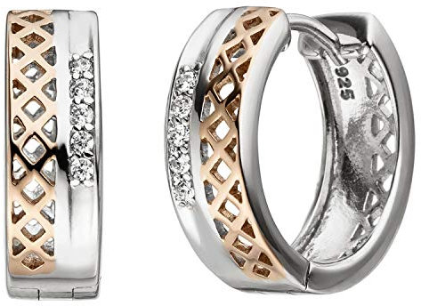 Jobo Damen-Creolen aus 925 Sterling Silber Bicolor vergoldet mit Zirkonia 15 mm