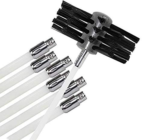 Huawell Kit de nettoyage pour conduit de sèche-linge, dépelucheux, extensible jusqu'à 24 pieds, tête de brosse synthétique, utilisation avec ou sans perceuse électrique (6 tiges + 1 tête de douille)