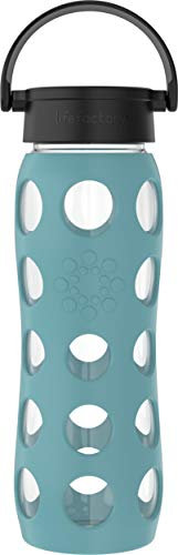 Lifefactory Glass drinking bottle with silicone cover, BPA-, leak-proof, dishwasher-safe, 650 ml, aqua teal 18214