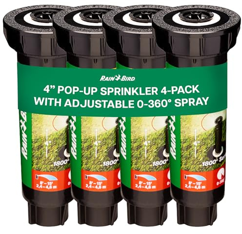 Rain Bird 1804VAN Professional Pop-Up Sprinkler, Adjustable 0� - 360� Pattern, 8' - 15' Spray Distance, 4 Pop-up Height (4 Pack)