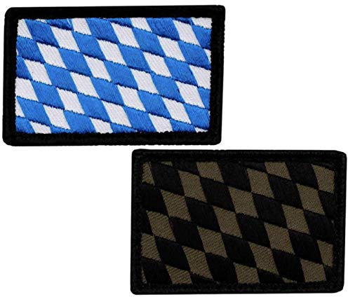 Café Viereck ® Bundesland Patch Bayern Flagge Gestickt mit Klett – 6 cm x 4 cm – 2 Stück – Blau & Oliv