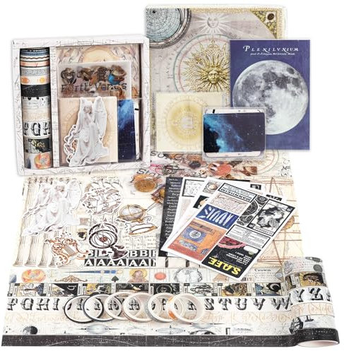 Lychii Scrapbook Zubehör Set, 319 Stück Bullet Journal Sticker Set mit A6 Notizbuch, Washi Tape, Sticker, Scrapbook Papier, für Kinder DIY, Geburtstagsgeschenk, Kindertag Geschenk (Zeitreise-Thema)