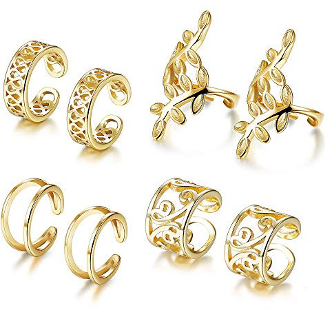 YADOCA 4 Paare Clip Ohrringe Damen Silber Gold Ohrklemme Ohrringe Set Fake Piercing Helix Ohrclip Ohr Manschette Clip auf Knorpel Ohrringe für Männer Damen
