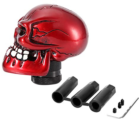 EVGATSAUTO Schaltknaufhebel, Schaltknauf Skelettschädelkopf Auto Modifizierter Schalthebel Universal für jedes Fahrzeug mit Schaltknauf(rot)