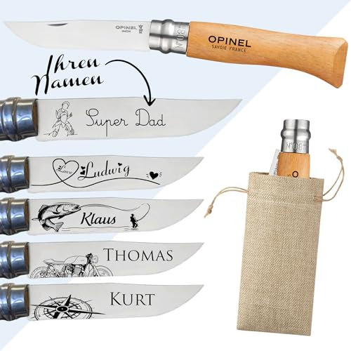 KDO MAGIC - Personalisiertes Klappmesser - Graviert mit einem Vornamem - Holzgriff und Edelstahlklinge - Opinel Messer - Personalisierbare Klinge - Geschenk für Männer, Vatertag, Papa, Weihnachten
