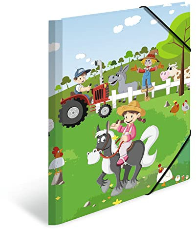 HERMA Sammelmappe A4 Bauernhof, Eckspanner-Mappe aus Pappe mit Kindergarten Motiv, Gummizug, Innenklappen und Innendruck für Jungen, Mädchen und Kinder