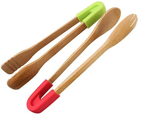 Pinzas de bambú para carne de pan, pinzas para tostadora de cocina, cuadrado verde, 1 unidad