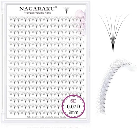 NAGARAKU Extensiones de Pestañas Volumen Ruso Ahorrar Tiempo Premade Fans Eyelash Extensions Pestañas Postizas Naturales Blando Suave Negra Extensión de pestañas 16 Filas(6D 0.07 D 9mm)