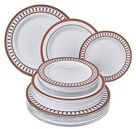 Silver Spoons RED Rimmed DINNERWARE Set | Heavy Duty Dishes | Elegant Fine China Look | Includes: 20 Dinner Plates, 20 Salad Plates and 20 Dessert Plates | Renaissance Collection – Red, 1913-TT