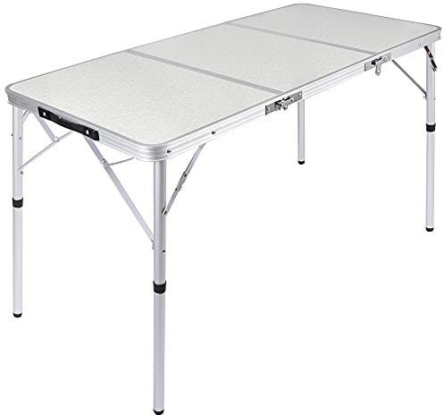 REDCAMP Dreifach faltbarer Aluminium-Klapptisch, 1,2 m, leicht, tragbar, langer Campingtisch mit verstellbaren Beinen in der Höhe, faltbar, für drinnen und draußen, Picknick, Weiß