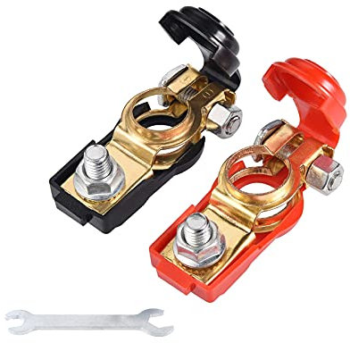 2pcs Quick Release Car Battery Terminal Connectors, Battery Clamps -12V Battery Terminals, Leisure Battery Connectors for Car,Caravan,Motorhome Battery Terminal Pair (with Double-Ended Wrench)