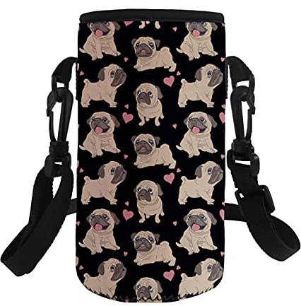 Showudesigns Borsa termica per bottiglia d'acqua con stampa di cane carlino portabottiglie per ragazzi ragazze in neoprene portatile isolato borsa porta bottiglia d'acqua 500 ml con tracolla