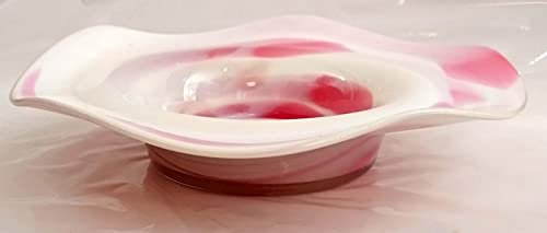 Coloured Glass Bowl Pink / White Marbled Crystal Glass Bowl Hand-Blown Diameter 18 cm Height Approx. 4 cm