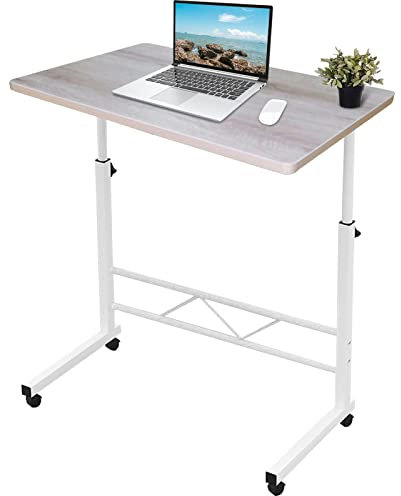 HUIMO Adjustable Height Laptop Desk, 60 x 40cm Sofa Bed Table, Computer Workstation for Living Room, Steel Frame Rolling Desk Cart Side Table (Beige)