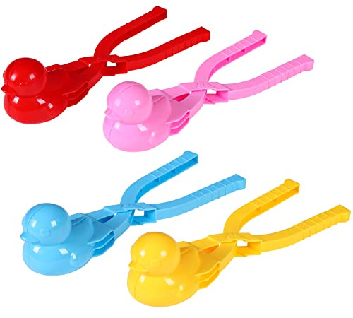 Snowball Maker Tool with Handle, Cartoon Duck Snowball Maker Clip Snow Ball Toys Perfect for Kids and Adults Snowball Fight Play in Winter at Outdoor (4PC Snowball Maker)