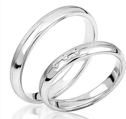 JC Trauringe 2 x Eheringe 925 Silber PAARPREIS inkl. Stein und Gravur Verlobungs-ringe Heiraten Partnerringe S063-S