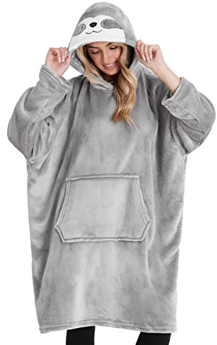 CityComfort Übergröße Kapuzenpullover Decke mit Ärmeln Blanket Hoodie Decke Oversized (Grau Faultier)