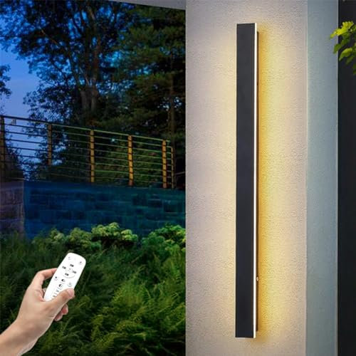 HMAKGG LED Lange Wandleuchte Villa Außenlampe mit Fernbedienung IP65 Wasserdicht Aussenleuchte Wand Schwarze Wandlampe Dimmbar für Gärten, Terrassen, Schlafzimmer Wohnzimmer Innen, 60CM/30W