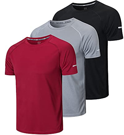 HUAKANG 3er Pack Sport Tshirts Herren Funktionsshirt Sportshirt Schnelltrocknend Atmungsaktiv Sport Shirt Männer Laufshirt Kurzarm Trainingsshirt Herren(520-Black Gray Red-L)